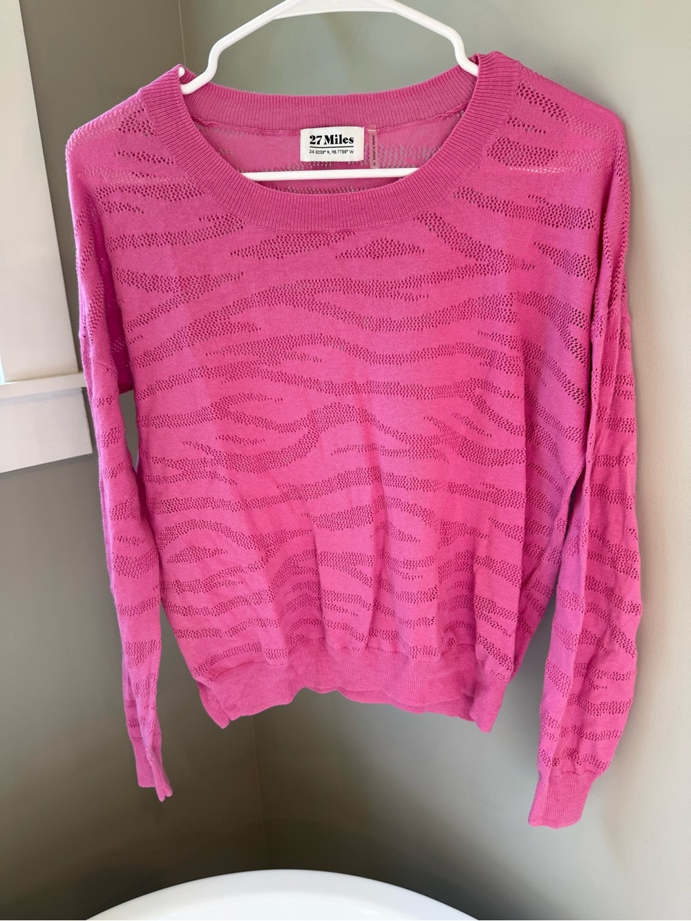 27 Miles Pink Openwork Lightweight Crewneck Sweater